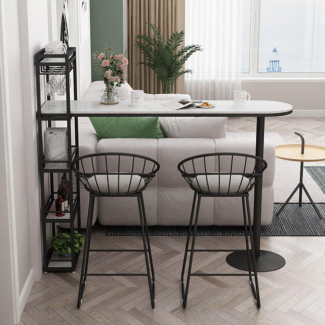 Contemporary Marble Counter Wine Table Double Pedestal Bistro Bar Height Cocktail Table 70.9"L x 15.7"W x 41.3"H Black Without Chairs Clearhalo 'Bar Furniture' 'Bar Tables' 'bar_tables' 'furn' 'furn_bar_tables' 'Furniture' 'furniture_bar_tables' 'Kitchen & Dining Furniture' 'kitchen&dining_furn' 'kitchen' 4296599