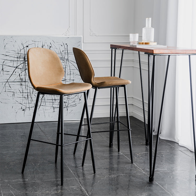 Modern Armless Backrest Counter Stool Iron Bedroom Bar Stool with Leather Cushion Clearhalo 'Bar Furniture' 'Bar Stools' 'bar_stools' 'furn' 'furn_bar_stools' 'furniture_bar_stools' 'Kitchen & Dining Furniture' 'kitchen&dining_furn' 'kitchen' 'kitchen_furn' Furniture' 4296606