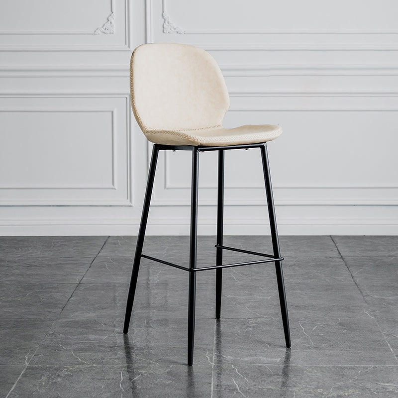 Modern Armless Backrest Counter Stool Iron Bedroom Bar Stool with Leather Cushion Off-White 1 Piece Clearhalo 'Bar Furniture' 'Bar Stools' 'bar_stools' 'furn' 'furn_bar_stools' 'furniture_bar_stools' 'Kitchen & Dining Furniture' 'kitchen&dining_furn' 'kitchen' 'kitchen_furn' Furniture' 4296607