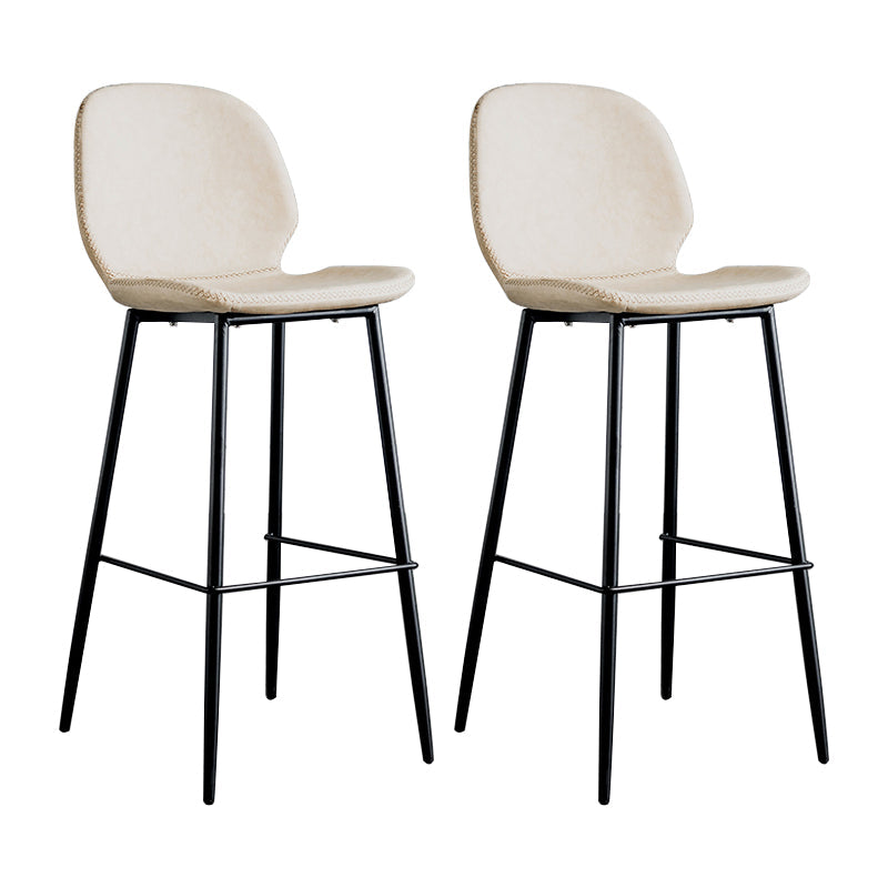 Modern Armless Backrest Counter Stool Iron Bedroom Bar Stool with Leather Cushion Off-White 2 Piece Set Clearhalo 'Bar Furniture' 'Bar Stools' 'bar_stools' 'furn' 'furn_bar_stools' 'furniture_bar_stools' 'Kitchen & Dining Furniture' 'kitchen&dining_furn' 'kitchen' 'kitchen_furn' Furniture' 4296608