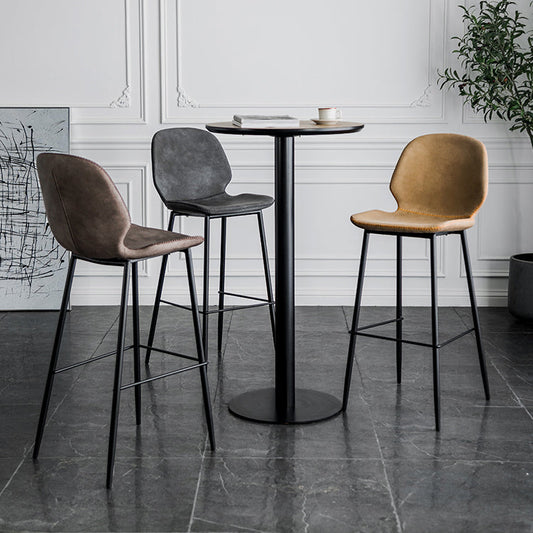 Modern Armless Backrest Counter Stool Iron Bedroom Bar Stool with Leather Cushion Clearhalo 'Bar Furniture' 'Bar Stools' 'bar_stools' 'furn' 'furn_bar_stools' 'furniture_bar_stools' 'Kitchen & Dining Furniture' 'kitchen&dining_furn' 'kitchen' 'kitchen_furn' Furniture' 4296611