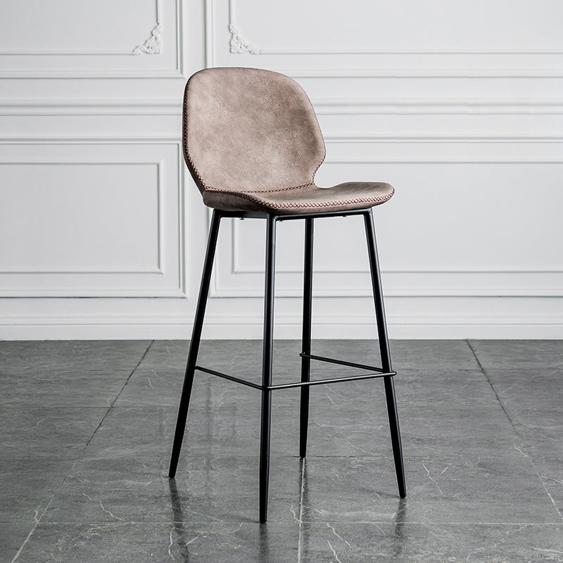 Modern Armless Backrest Counter Stool Iron Bedroom Bar Stool with Leather Cushion Dark Brown 1 Piece Clearhalo 'Bar Furniture' 'Bar Stools' 'bar_stools' 'furn' 'furn_bar_stools' 'furniture_bar_stools' 'Kitchen & Dining Furniture' 'kitchen&dining_furn' 'kitchen' 'kitchen_furn' Furniture' 4296613