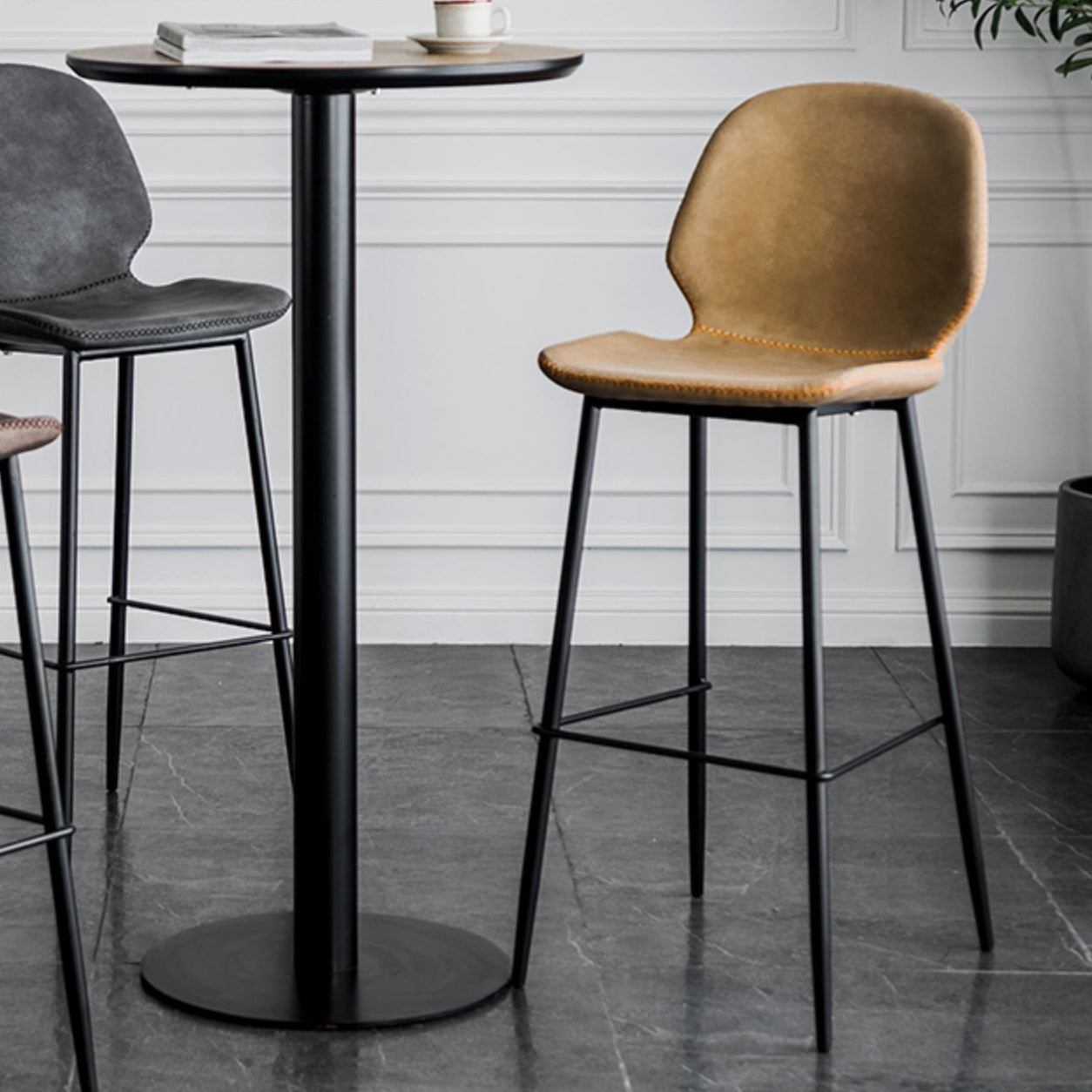 Modern Armless Backrest Counter Stool Iron Bedroom Bar Stool with Leather Cushion Clearhalo 'Bar Furniture' 'Bar Stools' 'bar_stools' 'furn' 'furn_bar_stools' 'furniture_bar_stools' 'Kitchen & Dining Furniture' 'kitchen&dining_furn' 'kitchen' 'kitchen_furn' Furniture' 4296622