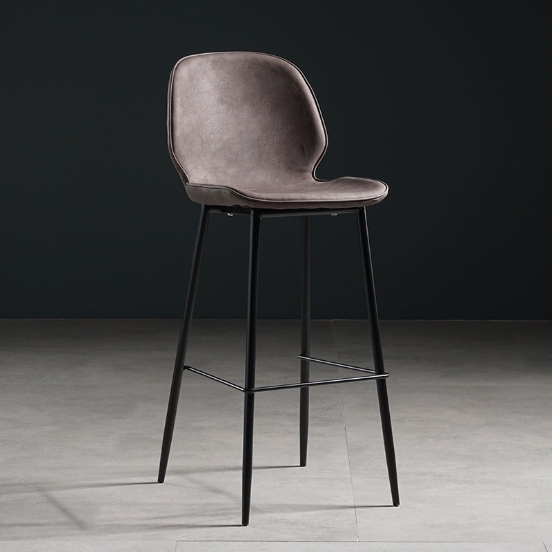 Modern Armless Backrest Counter Stool Iron Bedroom Bar Stool with Leather Cushion Brown-Black 1 Piece Clearhalo 'Bar Furniture' 'Bar Stools' 'bar_stools' 'furn' 'furn_bar_stools' 'furniture_bar_stools' 'Kitchen & Dining Furniture' 'kitchen&dining_furn' 'kitchen' 'kitchen_furn' Furniture' 4296624