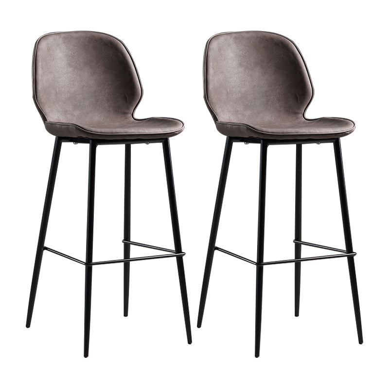 Modern Armless Backrest Counter Stool Iron Bedroom Bar Stool with Leather Cushion Brown-Black 2 Piece Set Clearhalo 'Bar Furniture' 'Bar Stools' 'bar_stools' 'furn' 'furn_bar_stools' 'furniture_bar_stools' 'Kitchen & Dining Furniture' 'kitchen&dining_furn' 'kitchen' 'kitchen_furn' Furniture' 4296626