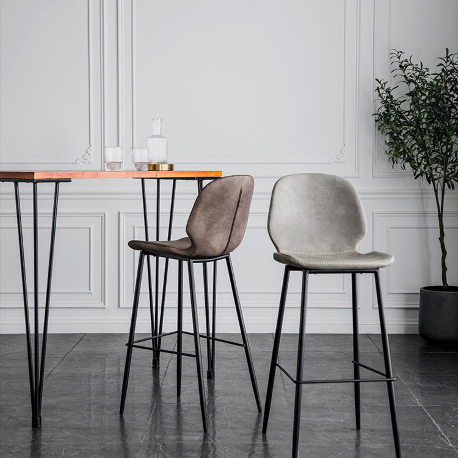 Modern Armless Backrest Counter Stool Iron Bedroom Bar Stool with Leather Cushion Clearhalo 'Bar Furniture' 'Bar Stools' 'bar_stools' 'furn' 'furn_bar_stools' 'furniture_bar_stools' 'Kitchen & Dining Furniture' 'kitchen&dining_furn' 'kitchen' 'kitchen_furn' Furniture' 4296627
