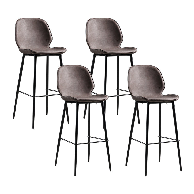 Modern Armless Backrest Counter Stool Iron Bedroom Bar Stool with Leather Cushion Brown-Black 4 Piece Set Clearhalo 'Bar Furniture' 'Bar Stools' 'bar_stools' 'furn' 'furn_bar_stools' 'furniture_bar_stools' 'Kitchen & Dining Furniture' 'kitchen&dining_furn' 'kitchen' 'kitchen_furn' Furniture' 4296628