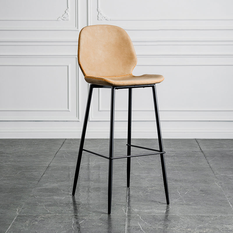 Modern Armless Backrest Counter Stool Iron Bedroom Bar Stool with Leather Cushion Brown 1 Piece Clearhalo 'Bar Furniture' 'Bar Stools' 'bar_stools' 'furn' 'furn_bar_stools' 'furniture_bar_stools' 'Kitchen & Dining Furniture' 'kitchen&dining_furn' 'kitchen' 'kitchen_furn' Furniture' 4296629