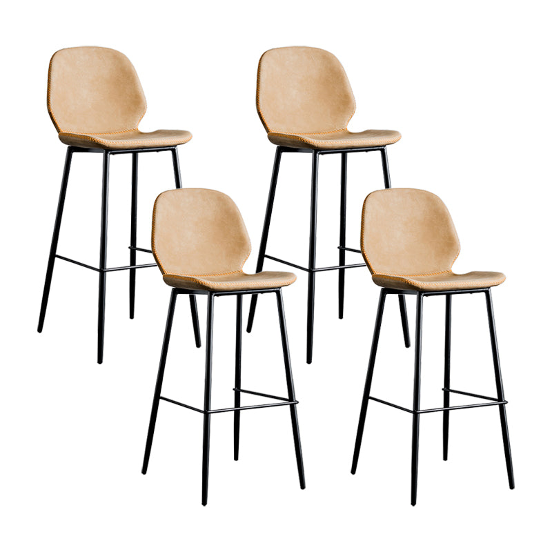 Modern Armless Backrest Counter Stool Iron Bedroom Bar Stool with Leather Cushion Brown 4 Piece Set Clearhalo 'Bar Furniture' 'Bar Stools' 'bar_stools' 'furn' 'furn_bar_stools' 'furniture_bar_stools' 'Kitchen & Dining Furniture' 'kitchen&dining_furn' 'kitchen' 'kitchen_furn' Furniture' 4296631