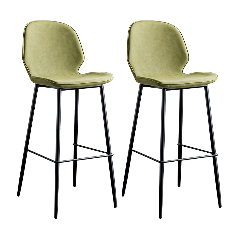 Modern Armless Backrest Counter Stool Iron Bedroom Bar Stool with Leather Cushion Light Green 2 Piece Set Clearhalo 'Bar Furniture' 'Bar Stools' 'bar_stools' 'furn' 'furn_bar_stools' 'furniture_bar_stools' 'Kitchen & Dining Furniture' 'kitchen&dining_furn' 'kitchen' 'kitchen_furn' Furniture' 4296633