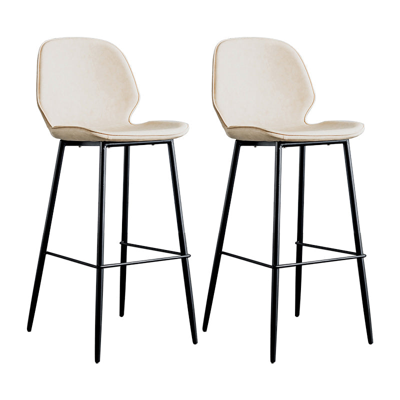 Modern Armless Backrest Counter Stool Iron Bedroom Bar Stool with Leather Cushion White 2 Piece Set Clearhalo 'Bar Furniture' 'Bar Stools' 'bar_stools' 'furn' 'furn_bar_stools' 'furniture_bar_stools' 'Kitchen & Dining Furniture' 'kitchen&dining_furn' 'kitchen' 'kitchen_furn' Furniture' 4296636