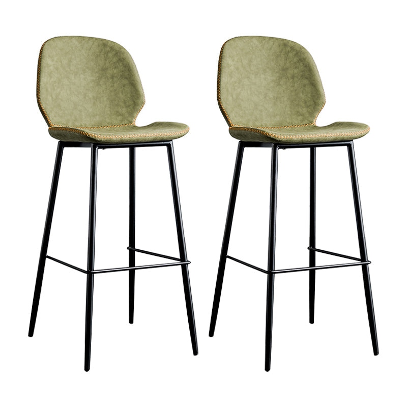 Modern Armless Backrest Counter Stool Iron Bedroom Bar Stool with Leather Cushion Green 2 Piece Set Clearhalo 'Bar Furniture' 'Bar Stools' 'bar_stools' 'furn' 'furn_bar_stools' 'furniture_bar_stools' 'Kitchen & Dining Furniture' 'kitchen&dining_furn' 'kitchen' 'kitchen_furn' Furniture' 4296639