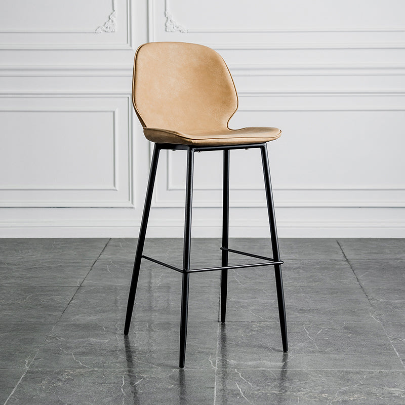 Modern Armless Backrest Counter Stool Iron Bedroom Bar Stool with Leather Cushion Light Brown 1 Piece Clearhalo 'Bar Furniture' 'Bar Stools' 'bar_stools' 'furn' 'furn_bar_stools' 'furniture_bar_stools' 'Kitchen & Dining Furniture' 'kitchen&dining_furn' 'kitchen' 'kitchen_furn' Furniture' 4296641