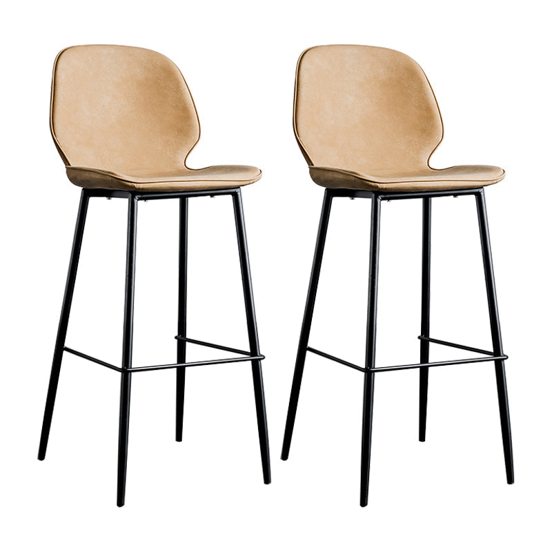 Modern Armless Backrest Counter Stool Iron Bedroom Bar Stool with Leather Cushion Light Brown 2 Piece Set Clearhalo 'Bar Furniture' 'Bar Stools' 'bar_stools' 'furn' 'furn_bar_stools' 'furniture_bar_stools' 'Kitchen & Dining Furniture' 'kitchen&dining_furn' 'kitchen' 'kitchen_furn' Furniture' 4296642