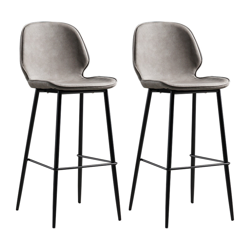 Modern Armless Backrest Counter Stool Iron Bedroom Bar Stool with Leather Cushion Grey 2 Piece Set Clearhalo 'Bar Furniture' 'Bar Stools' 'bar_stools' 'furn' 'furn_bar_stools' 'furniture_bar_stools' 'Kitchen & Dining Furniture' 'kitchen&dining_furn' 'kitchen' 'kitchen_furn' Furniture' 4296645
