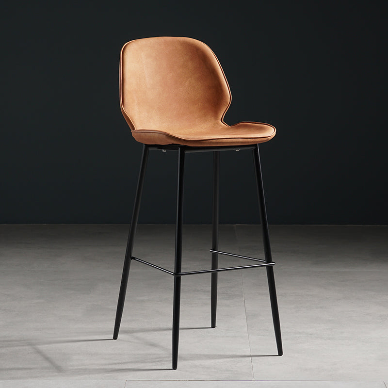 Modern Armless Backrest Counter Stool Iron Bedroom Bar Stool with Leather Cushion Orange 1 Piece Clearhalo 'Bar Furniture' 'Bar Stools' 'bar_stools' 'furn' 'furn_bar_stools' 'furniture_bar_stools' 'Kitchen & Dining Furniture' 'kitchen&dining_furn' 'kitchen' 'kitchen_furn' Furniture' 4296647