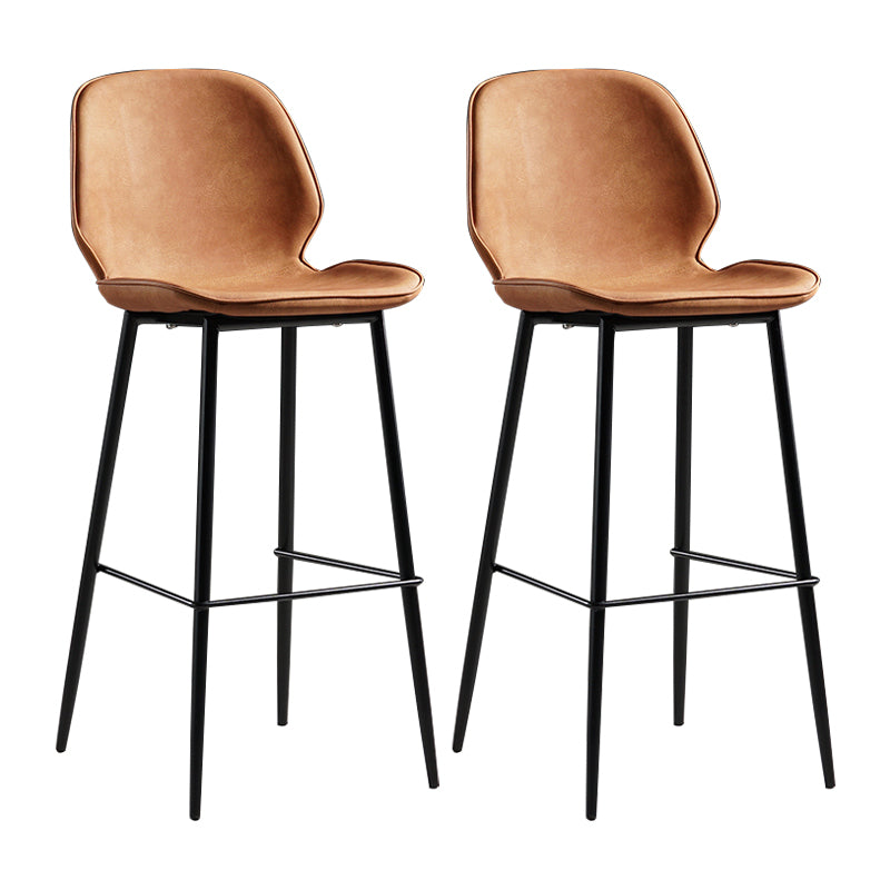 Modern Armless Backrest Counter Stool Iron Bedroom Bar Stool with Leather Cushion Orange 2 Piece Set Clearhalo 'Bar Furniture' 'Bar Stools' 'bar_stools' 'furn' 'furn_bar_stools' 'furniture_bar_stools' 'Kitchen & Dining Furniture' 'kitchen&dining_furn' 'kitchen' 'kitchen_furn' Furniture' 4296648