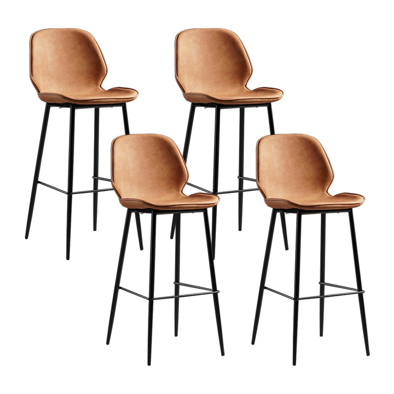 Modern Armless Backrest Counter Stool Iron Bedroom Bar Stool with Leather Cushion Orange 4 Piece Set Clearhalo 'Bar Furniture' 'Bar Stools' 'bar_stools' 'furn' 'furn_bar_stools' 'furniture_bar_stools' 'Kitchen & Dining Furniture' 'kitchen&dining_furn' 'kitchen' 'kitchen_furn' Furniture' 4296649