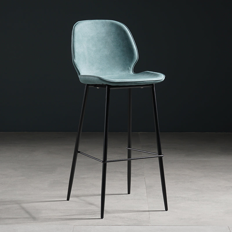 Modern Armless Backrest Counter Stool Iron Bedroom Bar Stool with Leather Cushion Light Blue 1 Piece Clearhalo 'Bar Furniture' 'Bar Stools' 'bar_stools' 'furn' 'furn_bar_stools' 'furniture_bar_stools' 'Kitchen & Dining Furniture' 'kitchen&dining_furn' 'kitchen' 'kitchen_furn' Furniture' 4296650