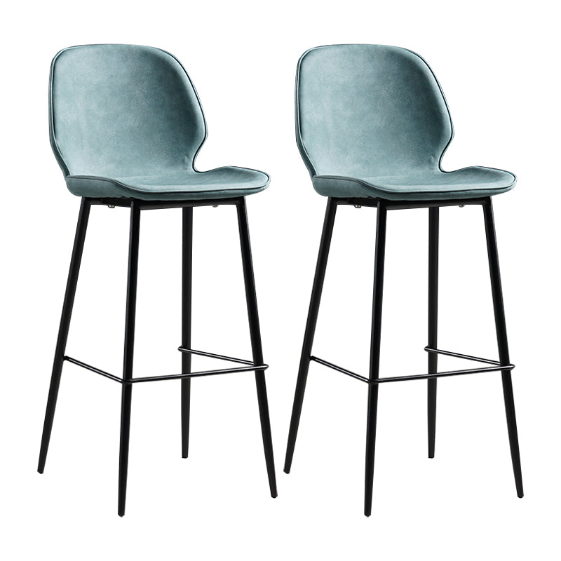 Modern Armless Backrest Counter Stool Iron Bedroom Bar Stool with Leather Cushion Light Blue 2 Piece Set Clearhalo 'Bar Furniture' 'Bar Stools' 'bar_stools' 'furn' 'furn_bar_stools' 'furniture_bar_stools' 'Kitchen & Dining Furniture' 'kitchen&dining_furn' 'kitchen' 'kitchen_furn' Furniture' 4296651