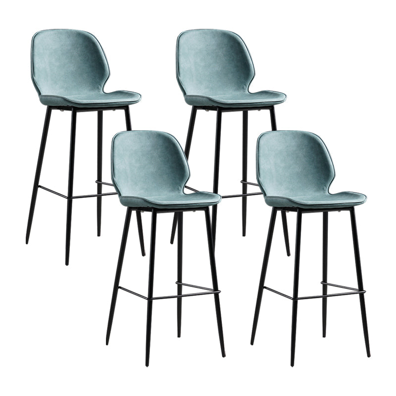 Modern Armless Backrest Counter Stool Iron Bedroom Bar Stool with Leather Cushion Light Blue 4 Piece Set Clearhalo 'Bar Furniture' 'Bar Stools' 'bar_stools' 'furn' 'furn_bar_stools' 'furniture_bar_stools' 'Kitchen & Dining Furniture' 'kitchen&dining_furn' 'kitchen' 'kitchen_furn' Furniture' 4296652