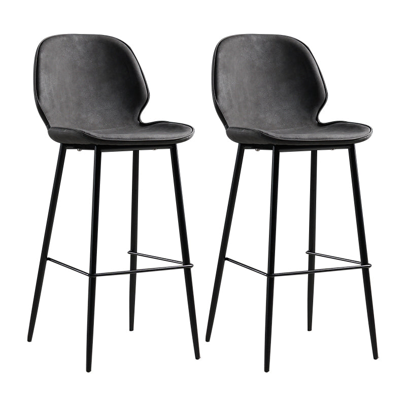 Modern Armless Backrest Counter Stool Iron Bedroom Bar Stool with Leather Cushion White-Gray 2 Piece Set Clearhalo 'Bar Furniture' 'Bar Stools' 'bar_stools' 'furn' 'furn_bar_stools' 'furniture_bar_stools' 'Kitchen & Dining Furniture' 'kitchen&dining_furn' 'kitchen' 'kitchen_furn' Furniture' 4296654