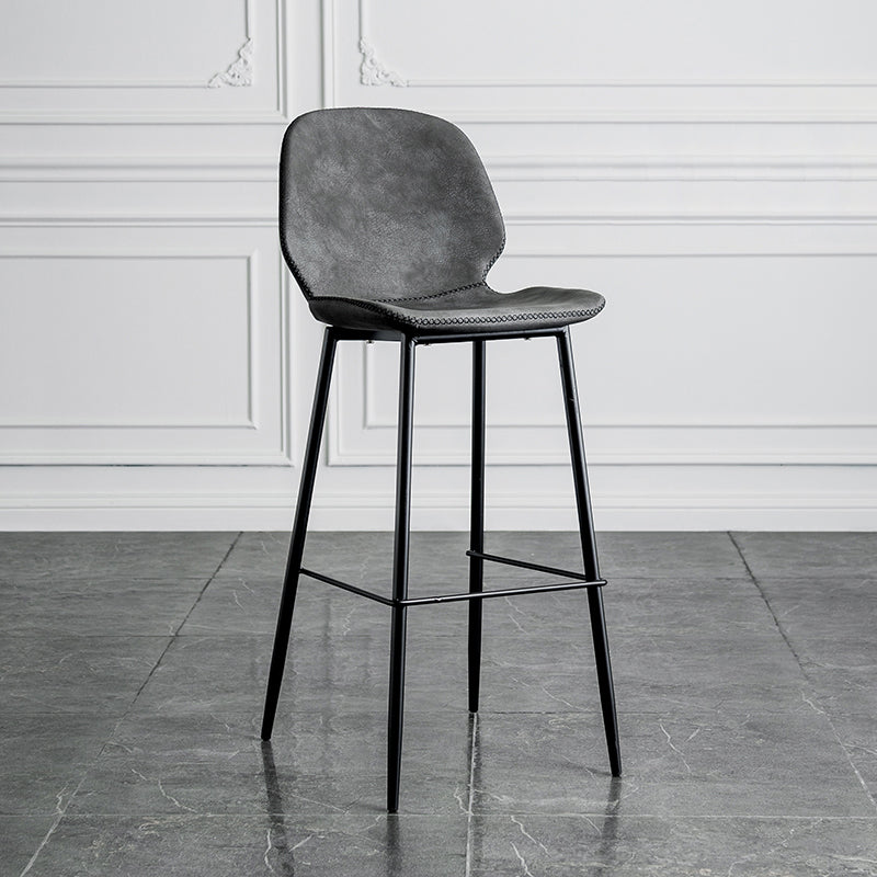 Modern Armless Backrest Counter Stool Iron Bedroom Bar Stool with Leather Cushion Dark Gray 1 Piece Clearhalo 'Bar Furniture' 'Bar Stools' 'bar_stools' 'furn' 'furn_bar_stools' 'furniture_bar_stools' 'Kitchen & Dining Furniture' 'kitchen&dining_furn' 'kitchen' 'kitchen_furn' Furniture' 4296656