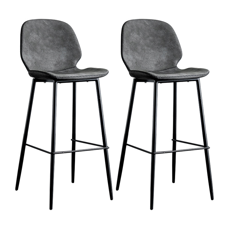 Modern Armless Backrest Counter Stool Iron Bedroom Bar Stool with Leather Cushion Dark Gray 2 Piece Set Clearhalo 'Bar Furniture' 'Bar Stools' 'bar_stools' 'furn' 'furn_bar_stools' 'furniture_bar_stools' 'Kitchen & Dining Furniture' 'kitchen&dining_furn' 'kitchen' 'kitchen_furn' Furniture' 4296657