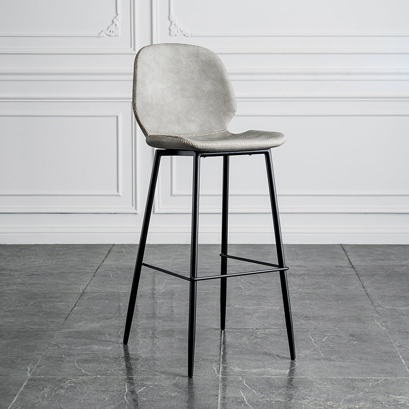 Modern Armless Backrest Counter Stool Iron Bedroom Bar Stool with Leather Cushion Light Gray 1 Piece Clearhalo 'Bar Furniture' 'Bar Stools' 'bar_stools' 'furn' 'furn_bar_stools' 'furniture_bar_stools' 'Kitchen & Dining Furniture' 'kitchen&dining_furn' 'kitchen' 'kitchen_furn' Furniture' 4296659