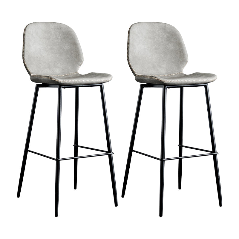 Modern Armless Backrest Counter Stool Iron Bedroom Bar Stool with Leather Cushion Light Gray 2 Piece Set Clearhalo 'Bar Furniture' 'Bar Stools' 'bar_stools' 'furn' 'furn_bar_stools' 'furniture_bar_stools' 'Kitchen & Dining Furniture' 'kitchen&dining_furn' 'kitchen' 'kitchen_furn' Furniture' 4296660