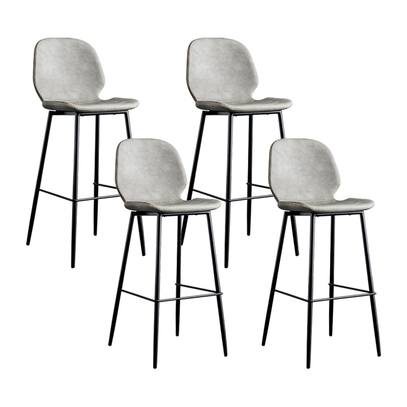Modern Armless Backrest Counter Stool Iron Bedroom Bar Stool with Leather Cushion Light Gray 4 Piece Set Clearhalo 'Bar Furniture' 'Bar Stools' 'bar_stools' 'furn' 'furn_bar_stools' 'furniture_bar_stools' 'Kitchen & Dining Furniture' 'kitchen&dining_furn' 'kitchen' 'kitchen_furn' Furniture' 4296661