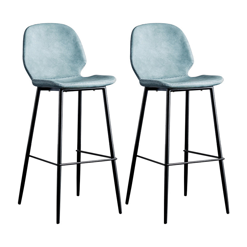 Modern Armless Backrest Counter Stool Iron Bedroom Bar Stool with Leather Cushion Blue 2 Piece Set Clearhalo 'Bar Furniture' 'Bar Stools' 'bar_stools' 'furn' 'furn_bar_stools' 'furniture_bar_stools' 'Kitchen & Dining Furniture' 'kitchen&dining_furn' 'kitchen' 'kitchen_furn' Furniture' 4296663