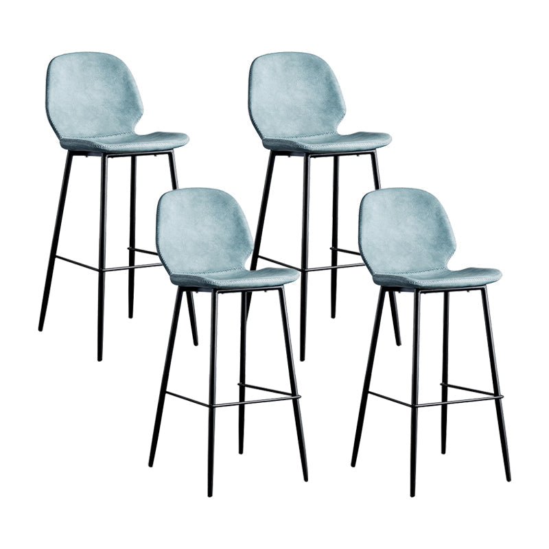 Modern Armless Backrest Counter Stool Iron Bedroom Bar Stool with Leather Cushion Blue 4 Piece Set Clearhalo 'Bar Furniture' 'Bar Stools' 'bar_stools' 'furn' 'furn_bar_stools' 'furniture_bar_stools' 'Kitchen & Dining Furniture' 'kitchen&dining_furn' 'kitchen' 'kitchen_furn' Furniture' 4296664