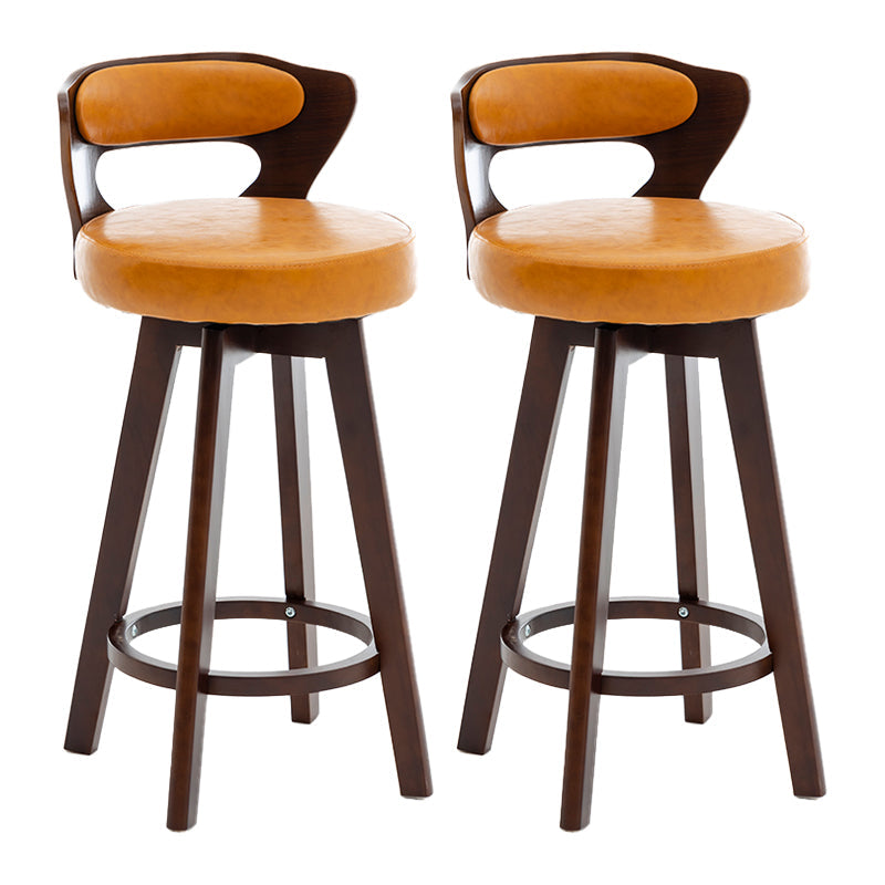 Contemporary Counter Round Bar Stool Armless Wood Bar Stool with Footrest Dark Brown Orange 2 Piece Set Clearhalo 'Bar Furniture' 'Bar Stools' 'bar_stools' 'furn' 'furn_bar_stools' 'furniture_bar_stools' 'Kitchen & Dining Furniture' 'kitchen&dining_furn' 'kitchen' 'kitchen_furn' Furniture' 4296687