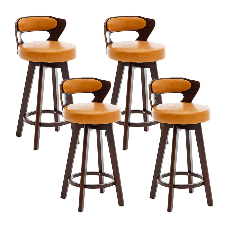 Contemporary Counter Round Bar Stool Armless Wood Bar Stool with Footrest Dark Brown Orange 4 Piece Set Clearhalo 'Bar Furniture' 'Bar Stools' 'bar_stools' 'furn' 'furn_bar_stools' 'furniture_bar_stools' 'Kitchen & Dining Furniture' 'kitchen&dining_furn' 'kitchen' 'kitchen_furn' Furniture' 4296688