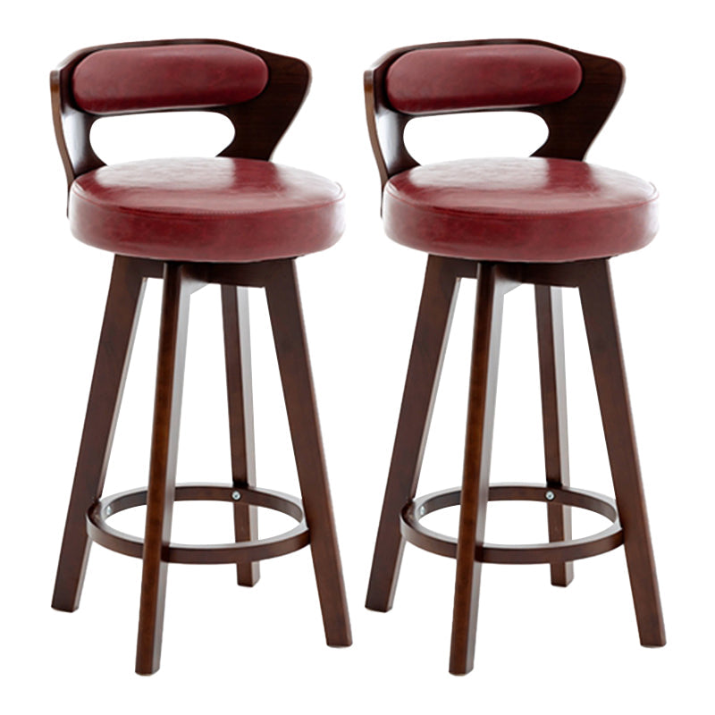 Contemporary Counter Round Bar Stool Armless Wood Bar Stool with Footrest Dark Brown Red 2 Piece Set Clearhalo 'Bar Furniture' 'Bar Stools' 'bar_stools' 'furn' 'furn_bar_stools' 'furniture_bar_stools' 'Kitchen & Dining Furniture' 'kitchen&dining_furn' 'kitchen' 'kitchen_furn' Furniture' 4296696