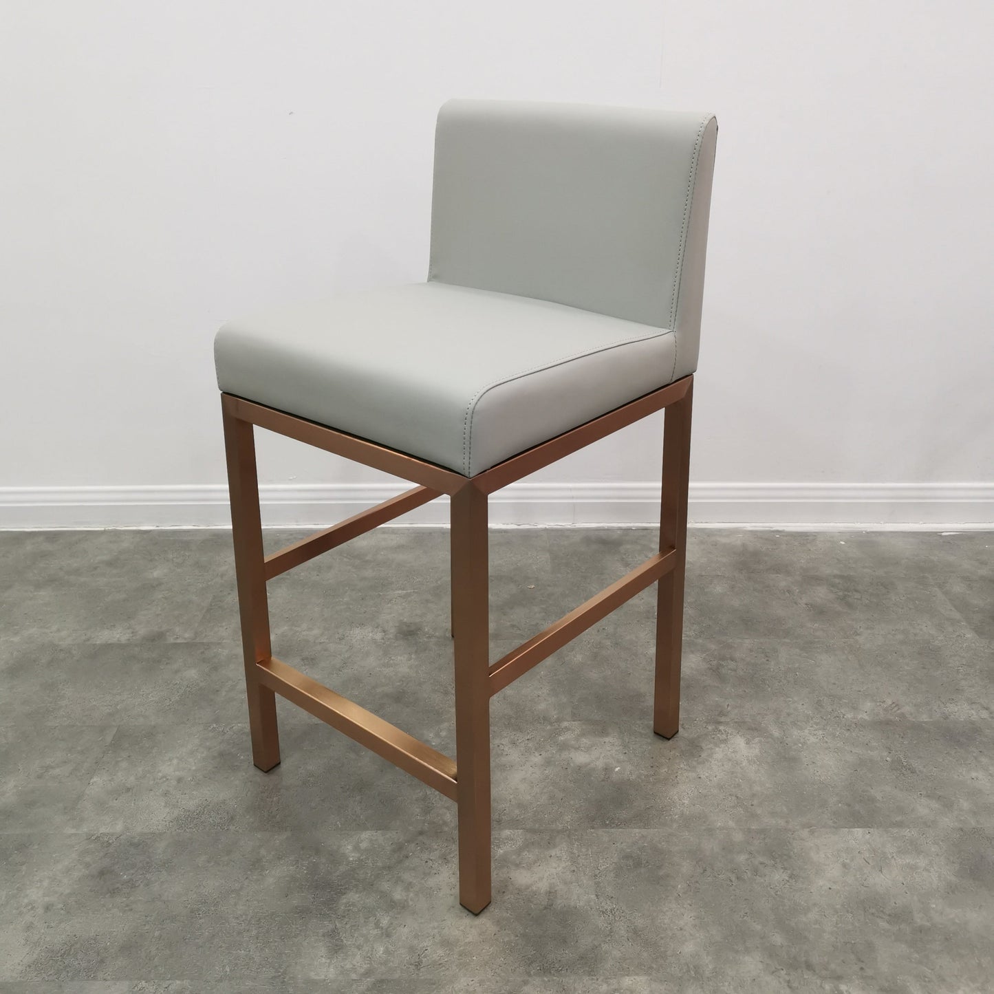 Glam Armless Backrest Counter Stool Stainless Steel Jewelry Store Bar Stool with Cushion Light Gray Rose Gold 1 Piece Clearhalo 'Bar Furniture' 'Bar Stools' 'bar_stools' 'furn' 'furn_bar_stools' 'furniture_bar_stools' 'Kitchen & Dining Furniture' 'kitchen&dining_furn' 'kitchen' 'kitchen_furn' Furniture' 4296765