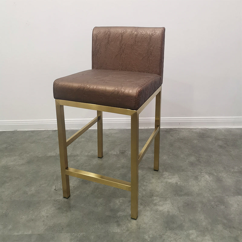 Glam Armless Backrest Counter Stool Stainless Steel Jewelry Store Bar Stool with Cushion Brown Gold 1 Piece Clearhalo 'Bar Furniture' 'Bar Stools' 'bar_stools' 'furn' 'furn_bar_stools' 'furniture_bar_stools' 'Kitchen & Dining Furniture' 'kitchen&dining_furn' 'kitchen' 'kitchen_furn' Furniture' 4296770