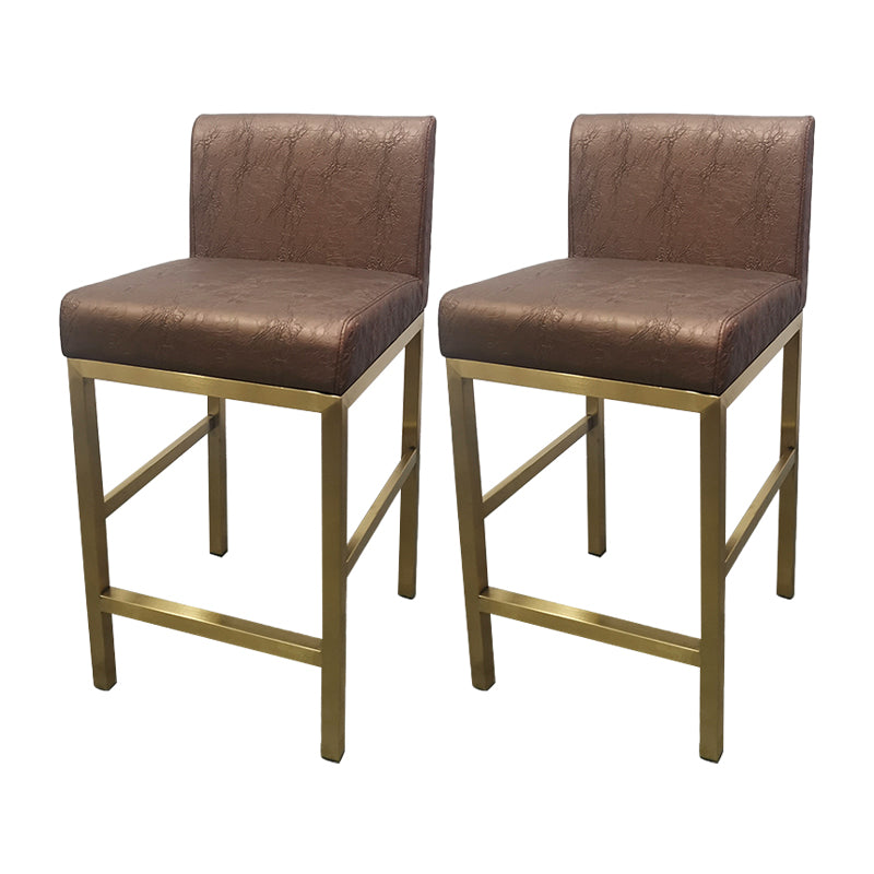Glam Armless Backrest Counter Stool Stainless Steel Jewelry Store Bar Stool with Cushion Brown Gold 2 Piece Set Clearhalo 'Bar Furniture' 'Bar Stools' 'bar_stools' 'furn' 'furn_bar_stools' 'furniture_bar_stools' 'Kitchen & Dining Furniture' 'kitchen&dining_furn' 'kitchen' 'kitchen_furn' Furniture' 4296772