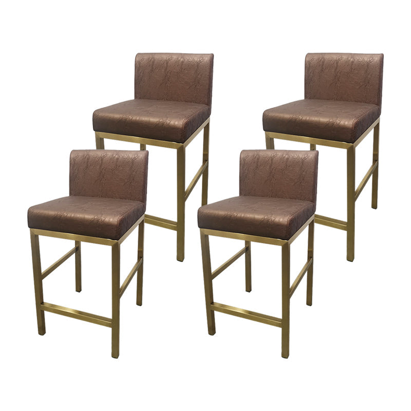 Glam Armless Backrest Counter Stool Stainless Steel Jewelry Store Bar Stool with Cushion Brown Gold 4 Piece Set Clearhalo 'Bar Furniture' 'Bar Stools' 'bar_stools' 'furn' 'furn_bar_stools' 'furniture_bar_stools' 'Kitchen & Dining Furniture' 'kitchen&dining_furn' 'kitchen' 'kitchen_furn' Furniture' 4296774