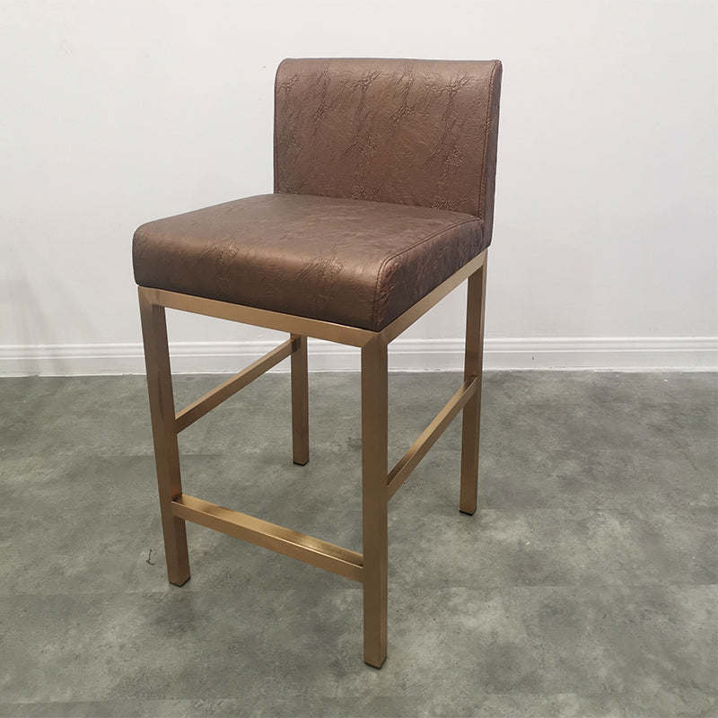 Glam Armless Backrest Counter Stool Stainless Steel Jewelry Store Bar Stool with Cushion Brown Rose Gold 1 Piece Clearhalo 'Bar Furniture' 'Bar Stools' 'bar_stools' 'furn' 'furn_bar_stools' 'furniture_bar_stools' 'Kitchen & Dining Furniture' 'kitchen&dining_furn' 'kitchen' 'kitchen_furn' Furniture' 4296782