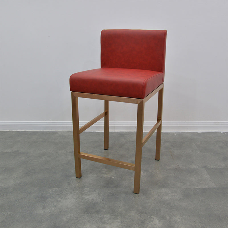 Glam Armless Backrest Counter Stool Stainless Steel Jewelry Store Bar Stool with Cushion Red Rose Gold 1 Piece Clearhalo 'Bar Furniture' 'Bar Stools' 'bar_stools' 'furn' 'furn_bar_stools' 'furniture_bar_stools' 'Kitchen & Dining Furniture' 'kitchen&dining_furn' 'kitchen' 'kitchen_furn' Furniture' 4296785