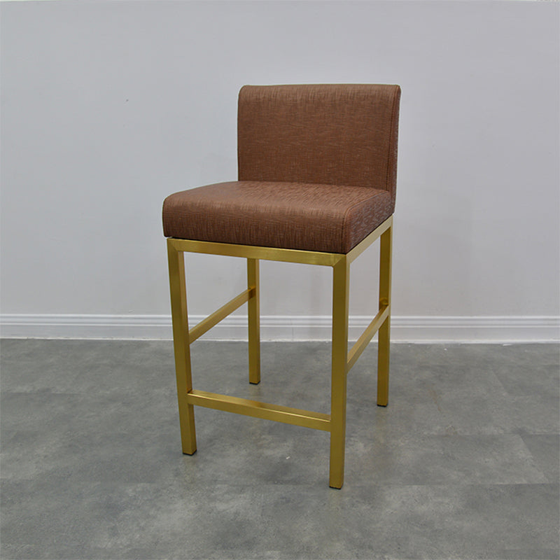 Glam Armless Backrest Counter Stool Stainless Steel Jewelry Store Bar Stool with Cushion Light Brown Gold 1 Piece Clearhalo 'Bar Furniture' 'Bar Stools' 'bar_stools' 'furn' 'furn_bar_stools' 'furniture_bar_stools' 'Kitchen & Dining Furniture' 'kitchen&dining_furn' 'kitchen' 'kitchen_furn' Furniture' 4296793