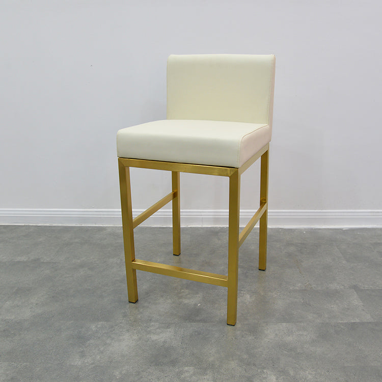 Glam Armless Backrest Counter Stool Stainless Steel Jewelry Store Bar Stool with Cushion Off-White Gold 1 Piece Clearhalo 'Bar Furniture' 'Bar Stools' 'bar_stools' 'furn' 'furn_bar_stools' 'furniture_bar_stools' 'Kitchen & Dining Furniture' 'kitchen&dining_furn' 'kitchen' 'kitchen_furn' Furniture' 4296796