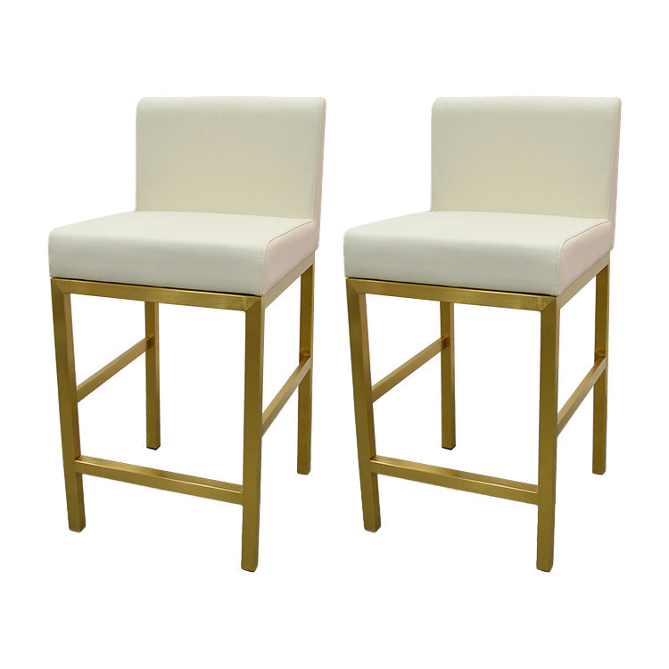 Glam Armless Backrest Counter Stool Stainless Steel Jewelry Store Bar Stool with Cushion Off-White Gold 2 Piece Set Clearhalo 'Bar Furniture' 'Bar Stools' 'bar_stools' 'furn' 'furn_bar_stools' 'furniture_bar_stools' 'Kitchen & Dining Furniture' 'kitchen&dining_furn' 'kitchen' 'kitchen_furn' Furniture' 4296797