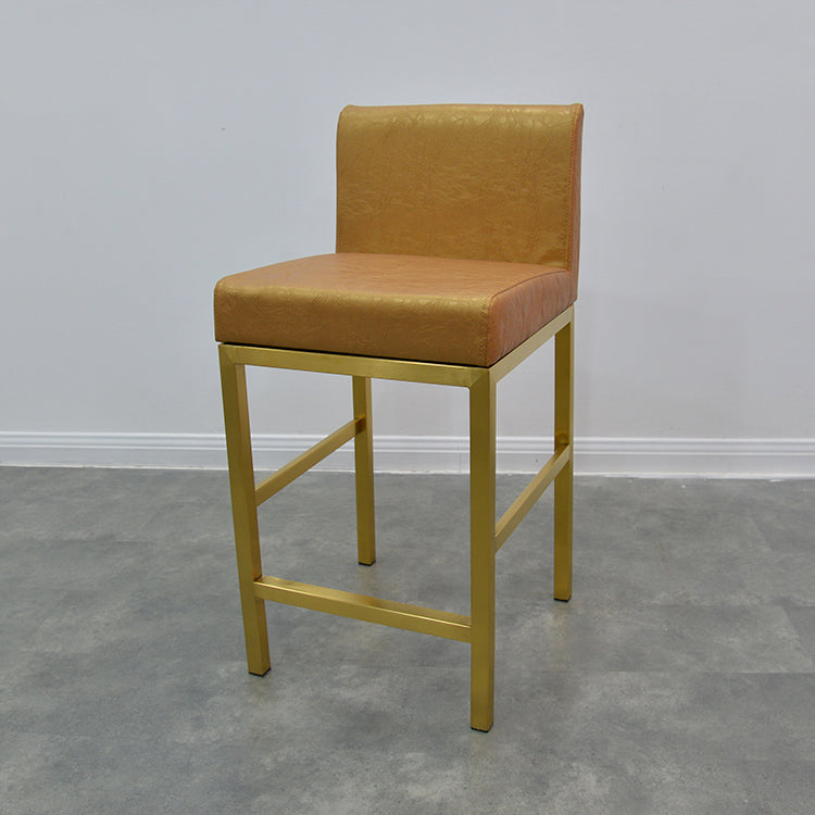 Glam Armless Backrest Counter Stool Stainless Steel Jewelry Store Bar Stool with Cushion Golden Gold 1 Piece Clearhalo 'Bar Furniture' 'Bar Stools' 'bar_stools' 'furn' 'furn_bar_stools' 'furniture_bar_stools' 'Kitchen & Dining Furniture' 'kitchen&dining_furn' 'kitchen' 'kitchen_furn' Furniture' 4296799