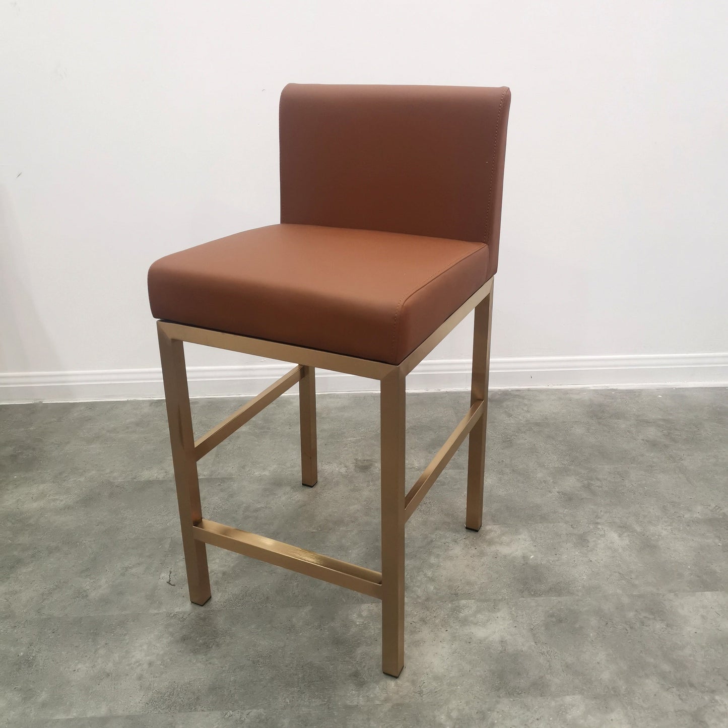 Glam Armless Backrest Counter Stool Stainless Steel Jewelry Store Bar Stool with Cushion Khaki Rose Gold 1 Piece Clearhalo 'Bar Furniture' 'Bar Stools' 'bar_stools' 'furn' 'furn_bar_stools' 'furniture_bar_stools' 'Kitchen & Dining Furniture' 'kitchen&dining_furn' 'kitchen' 'kitchen_furn' Furniture' 4296805