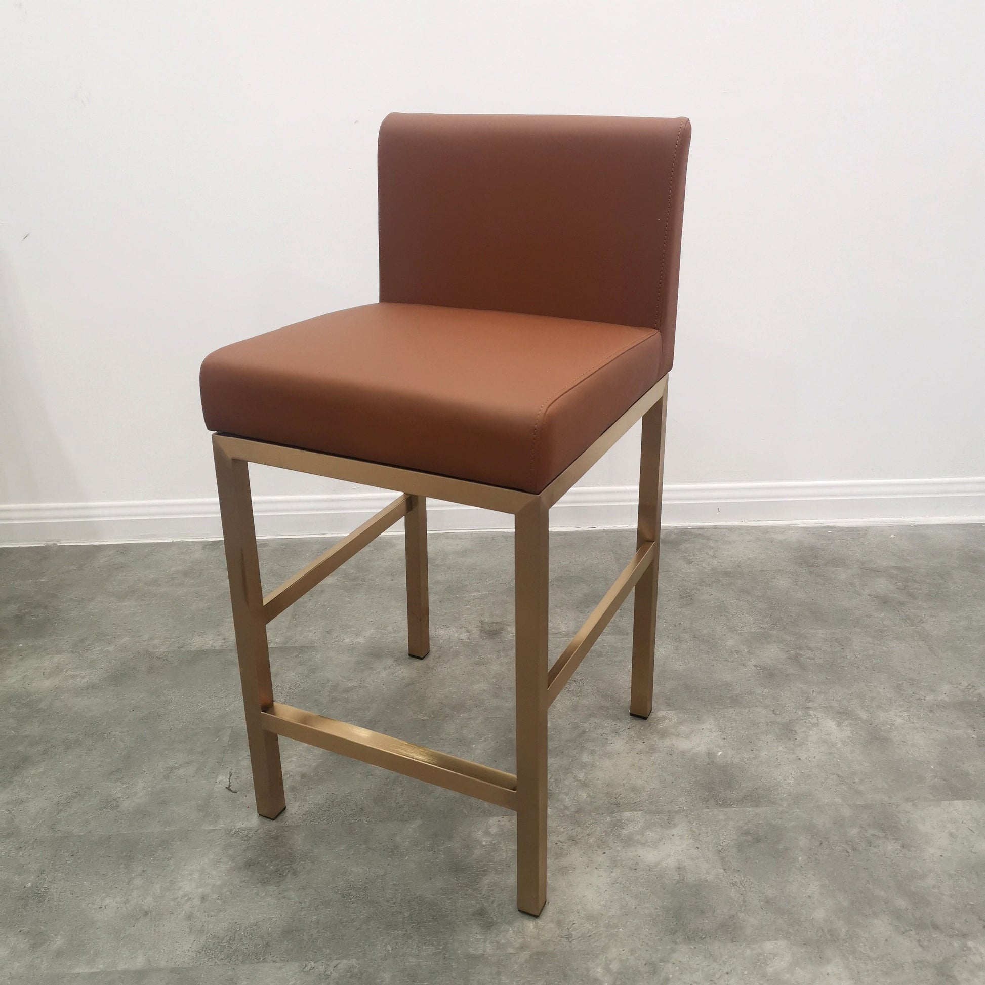 Glam Armless Backrest Counter Stool Stainless Steel Jewelry Store Bar Stool with Cushion Khaki Rose Gold 1 Piece Clearhalo 'Bar Furniture' 'Bar Stools' 'bar_stools' 'furn' 'furn_bar_stools' 'furniture_bar_stools' 'Kitchen & Dining Furniture' 'kitchen&dining_furn' 'kitchen' 'kitchen_furn' Furniture' 4296805