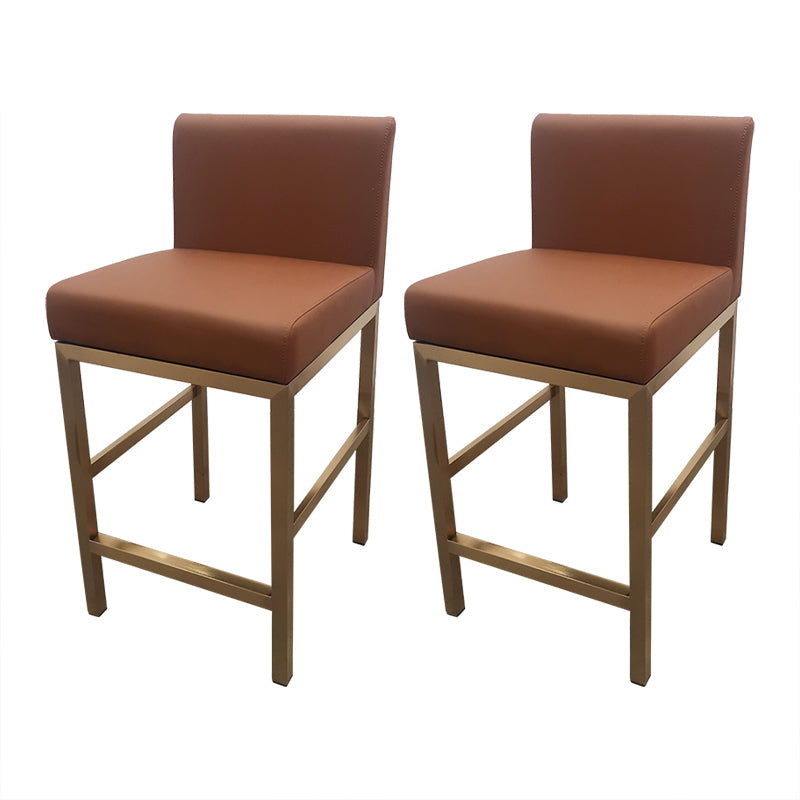Glam Armless Backrest Counter Stool Stainless Steel Jewelry Store Bar Stool with Cushion Khaki Rose Gold 2 Piece Set Clearhalo 'Bar Furniture' 'Bar Stools' 'bar_stools' 'furn' 'furn_bar_stools' 'furniture_bar_stools' 'Kitchen & Dining Furniture' 'kitchen&dining_furn' 'kitchen' 'kitchen_furn' Furniture' 4296806