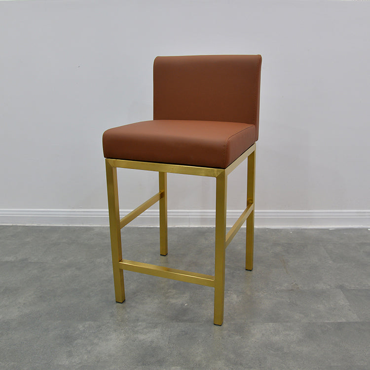 Glam Armless Backrest Counter Stool Stainless Steel Jewelry Store Bar Stool with Cushion Khaki Gold 1 Piece Clearhalo 'Bar Furniture' 'Bar Stools' 'bar_stools' 'furn' 'furn_bar_stools' 'furniture_bar_stools' 'Kitchen & Dining Furniture' 'kitchen&dining_furn' 'kitchen' 'kitchen_furn' Furniture' 4296811